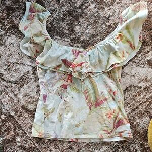 Guess Multicolor Floral Ruffle Top BNWOT